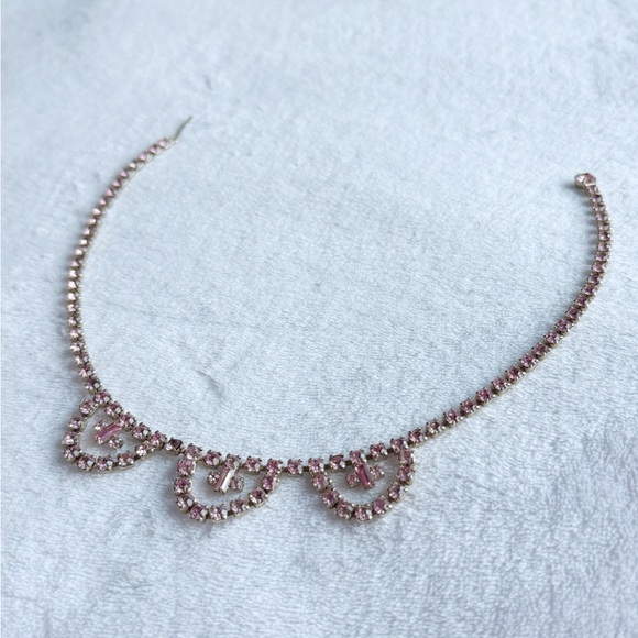 Vintage Pink Rhinestone Choker Necklace - Picture 4 of 4